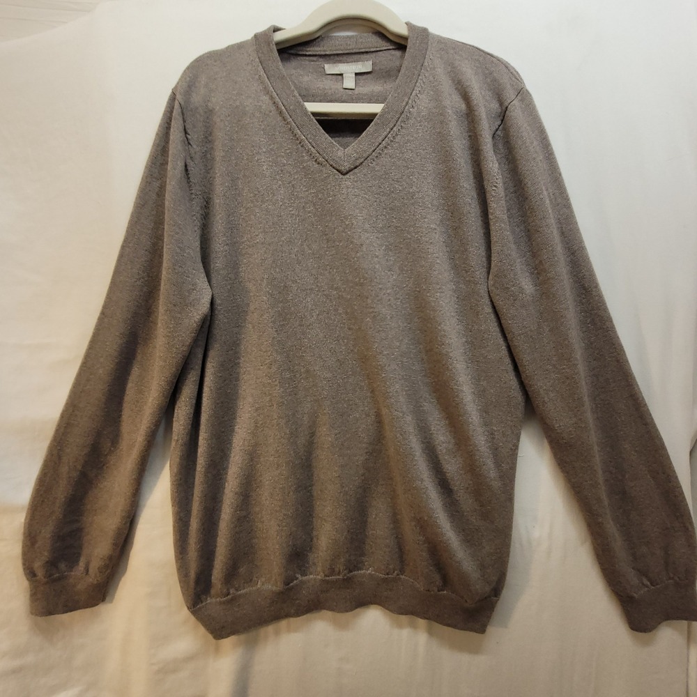 Nordstrom Mens XXL Tall Extra Fine Merino Wool V-Neck Sweater Taupe Brown Heathr